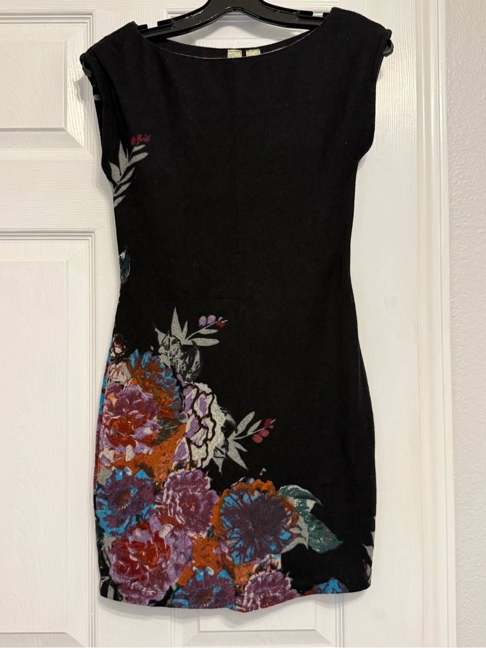 Vintage Johnny Martin Black Mini Dress with Multicolor Floral Print